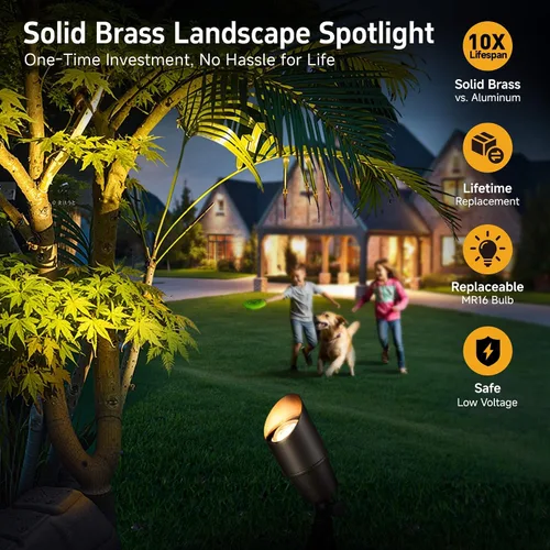 Miniatura 2 de Gardenreet Focos de Paisaje de Bajo Voltaje - Luz Ascendente LED de Latón para Exteriores 12V, Focos con Cable IP65 Impermeables, Bronce Antiguo