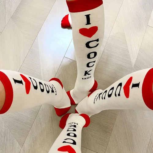 Miniatura 8 de Bibalabili Calcetines divertidos "I Love Cocktails" para rodillas, calcetines de tubo para fiesta, regalos de broma para Navidad, regalos