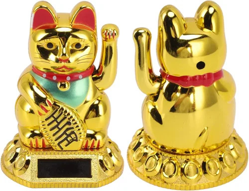 Miniatura 6 de Fortuna alimentada por energía solar, dando la bienvenida saludando riqueza fortuna gatos Fung Shui Cat para oficina en casa y negocios ()