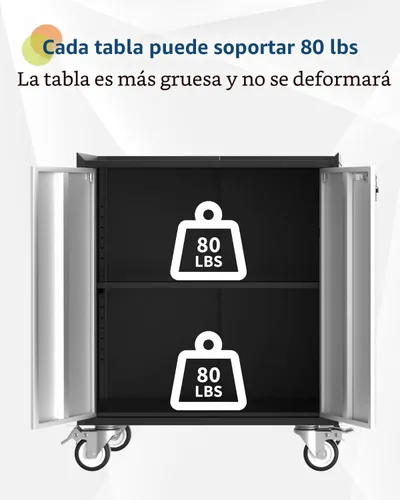 Miniatura 2 de IDEALHOUSE Armario de almacenamiento móvil de 46" para garaje con puertas con cerradura - Unidad de estantería de metal resistente, organizador