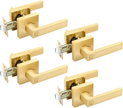 Miniatura 33 de EHOMEWARE 8 paquetes de manijas de puerta interior sin llave en acabado de latón satinado, manija de puerta de armario, palanca de puerta de paso