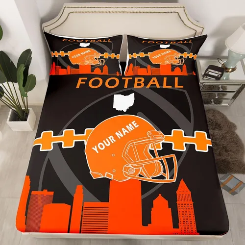 Miniatura 22 de Erosebridal Juego de sábanas bajeras personalizadas de fútbol americano para niños y niñas, juego de cama de jugadores de fútbol, juego de ropa