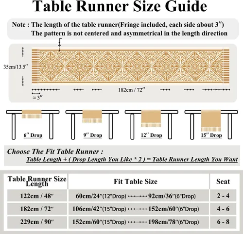 Miniatura 6 de Camino de mesa auxiliar floral para sala de estar, cocina, casa de campo, camino de mesa de comedor con flecos, rectangular, resistente al calor