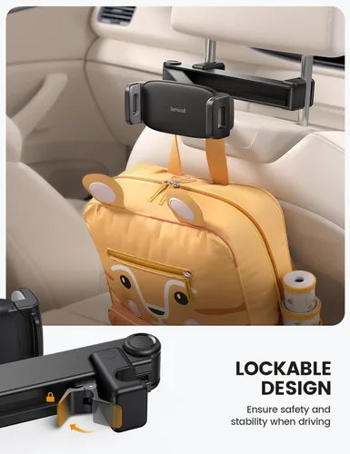 Miniatura 2 de Lamicall Soporte para tablet con reposacabezas de automóvil, con bloqueo, brazo de extensión 3 en 1, soporte de tableta mejorado para asiento