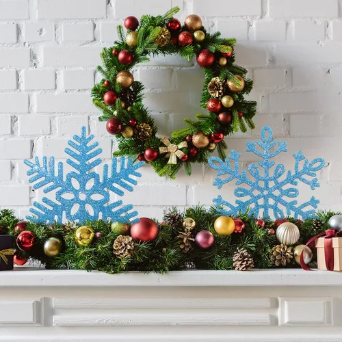 Miniatura 6 de Sratte Paquete de 12 adornos de copos de nieve grandes con purpurina de 12 pulgadas, decoración gigante de plástico para colgar en invierno