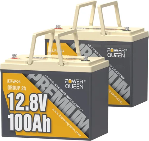 Miniatura 21 de Power Queen Paquete de 2 baterías LiFePO4 de 12 V 100 Ah, BMS integrado de 100 A, batería de litio de 2560 Wh, hasta 15000 ciclos, soporte