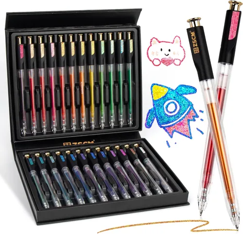 Miniatura 8 de ZSCM Bolígrafos de gel retráctiles con purpurina superbrillante, 12 colores de gran capacidad, bolígrafos de tinta de gel con brillo metálico