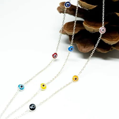 Miniatura 6 de Pulseras de plata de ley 925 con protección de cadena de triple capa, pulsera azul Ojo Turco para mujer, joyería bohemia delicada para mujer