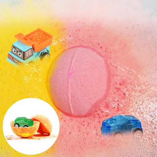 Miniatura 7 de Bombas de baño para niños con juguetes en el interior, bombas de baño para niños y niñas, juego de bombas de baño de 9 piezas incluye 9 carros