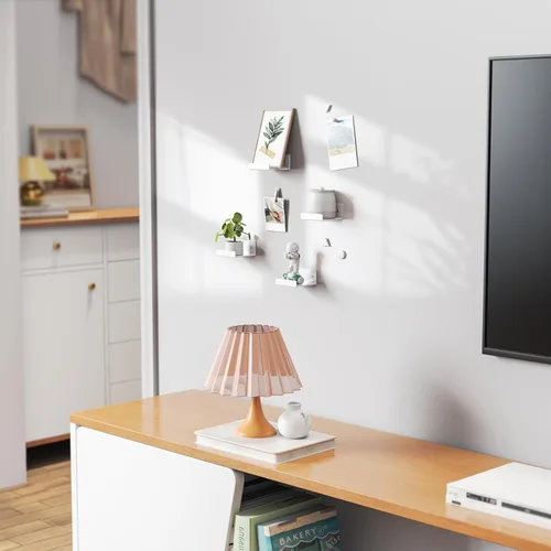 Miniatura 5 de Estantes de pared flotantes de acrílico para cámaras de seguridad, monitores de bebé, altavoces, estante de pared pequeño blanco con cintas