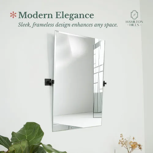 Miniatura 2 de Hamilton Hills - Espejo pivotante de pared de 20x30 pulgadas con soportes cuadrados de pared negros mate Espejo de baño sin marco Espejo