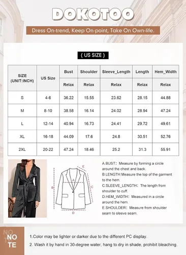 Miniatura 5 de Dokotoo Blazer de satén de manga larga con solapa para mujer, casual, con lazo en la cintura, chaqueta de trabajo y oficina con bolsillos