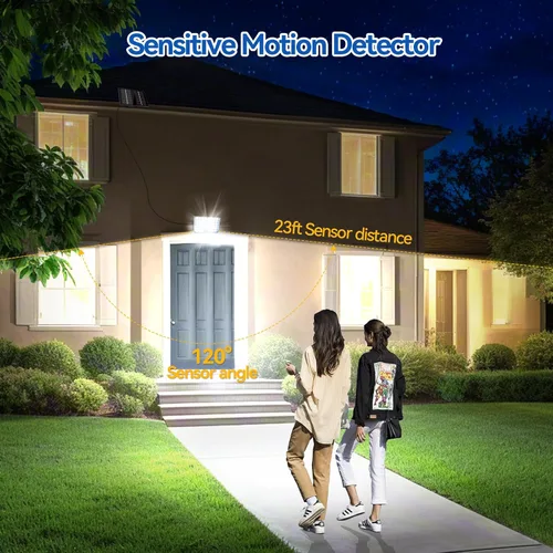 Miniatura 6 de Aialun 184 luces LED solares de inundación para exteriores, sensor de movimiento, luces de inundación solares con cable de 16.4 pies, impermeable
