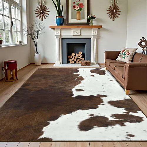 Foxmas Alfombras de Área para Sala de Estar, 4x6 pies Lavables a Máquina con Estampado de Vaca, Alfombra de Piso Interior Antideslizante de Pelo