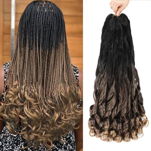 Cabello rizado francés para trenzar, 8 paquetes, 16 pulgadas degradado, preestirado, previamente enrollado con extremos rizados, rizo de rebote,