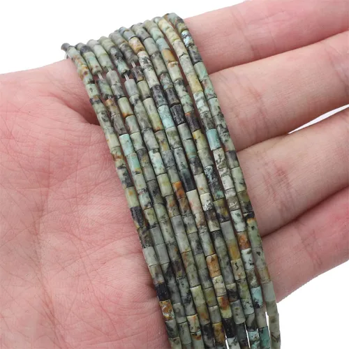 Miniatura 5 de BEADIA Cuentas de tubo de turquesa africana natural Cilindro 2x4mm 38cm/hebra Cuentas de piedra para hacer joyas Cilindro turquesa africano