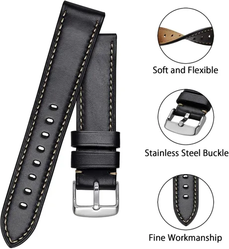 Miniatura 4 de BISONSTRAP Correa de reloj de cuero de 0.709 in, 0.748 in, 0.787 in, 0.827 in, 0.866 in, 0.906 in, 0.945 in, correas de reloj antiguas para hombres