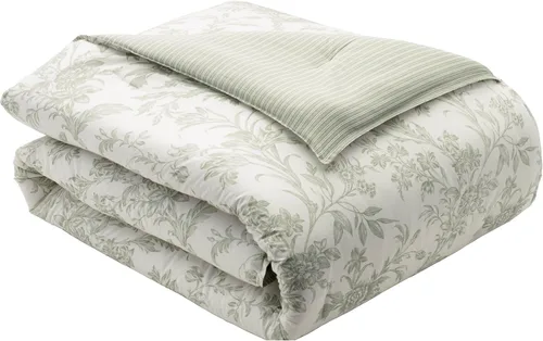 Miniatura 7 de Laura Ashley Home - Juego de funda de edredón Twin, ropa de cama de algodón reversible con funda de almohada a juego, decoración ligera