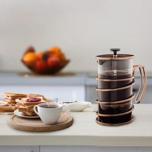Miniatura 7 de OVENTE Cafetera de prensa francesa de 34 onzas con vidrio de borosilicato resistente al calor, diseño de acero inoxidable y sistema de filtro de 4