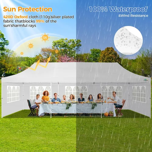 Miniatura 6 de COBIZI 10x30 Toldo desplegable con bolsa con ruedas y 8 paredes laterales extraíbles, toldos impermeables para exteriores, tiendas de campaña