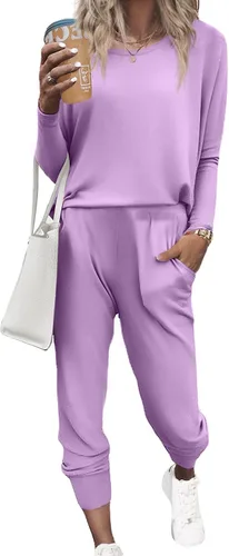Miniatura 282 de Ekouaer Conjunto de pijama de manga larga para mujer, ropa de dormir suave con cuello redondo y bolsillos