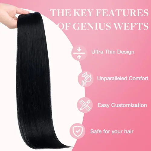 Miniatura 5 de GOO GOO Genius - Extensiones de cabello humano de trama, mezcla sin costuras y sin volumen plano, volumen natural para mujer, 1 negro azabache de 14