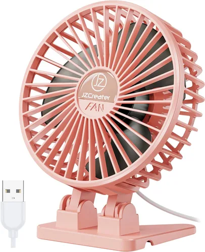JZCreater Ventilador de escritorio USB, ventilador mini portátil, 3 velocidades de enfriamiento de escritorio y mesa, enchufe de alimentación, Rosa