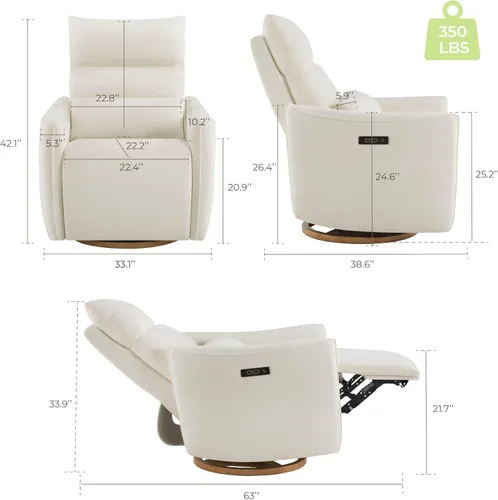 Miniatura 3 de CHITA Silla reclinable giratoria, reclinable mecedora eléctrica para cuarto de bebé, con reposacabezas eléctrico ajustable, certificado FSC, base