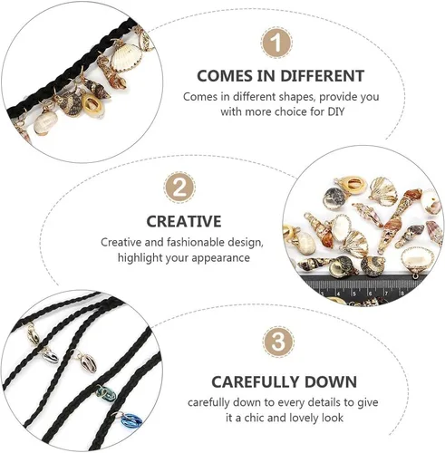 Miniatura 6 de HEALLILY Beavorty - 13 piezas de anillos para el cabello, colgantes de joyería con concha de océano, accesorios para el cabello, puños
