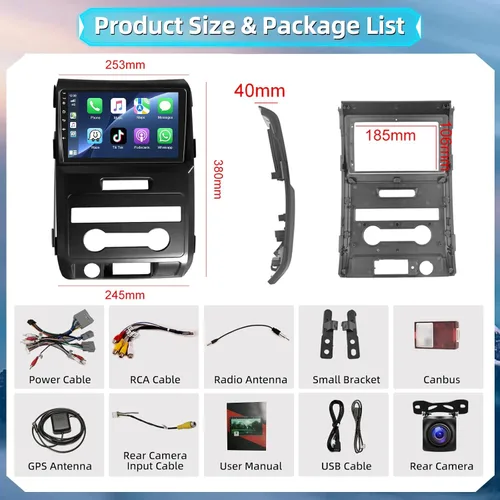 Miniatura 7 de Podofo Radio estéreo de coche para Ford F-150 F150 2008-2014 con CarPlay inalámbrico y Android Auto 9 pulgadas pantalla táctil Bluetooth audio