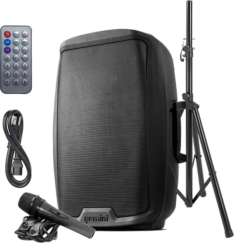 Miniatura 10 de Gemini - Altavoz y soporte PA de 15 pulgadas, 1000 vatios, luces LED (AS-2115BT-LT-PK) PA alimentado de 15" con luces LED, soporte y micrófono