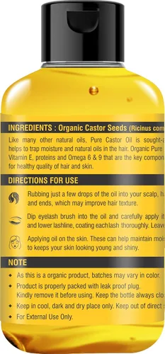 Miniatura 2 de Aceite de ricino puro orgánico (10.15 onzas líquidas) Certificado USDA prensado en frío, 100% puro, sin OMG, sin tratamiento térmico, sin hexano