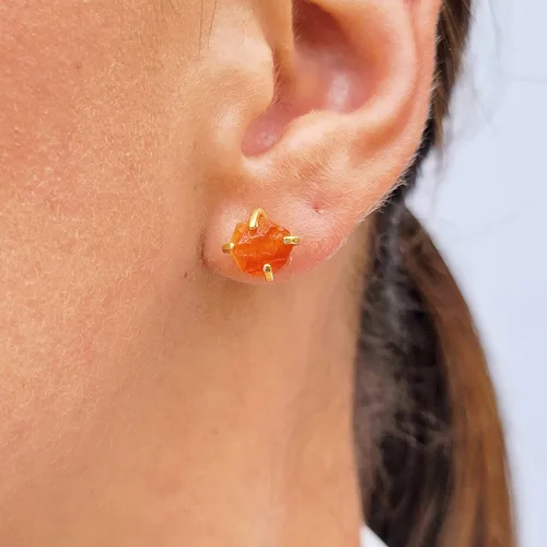 Miniatura 52 de Aretes de piedra preciosa natural en bruto con oro amarillo sobre plata de ley 925, 6 a 0.276 in, regalo de piedra de nacimiento de calidad genuina