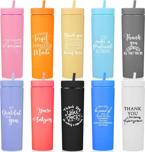 Miniatura 13 de Rtteri 10 tazas de agradecimiento de la semana de la CNA, regalos a granel de agradecimiento a los empleados, vasos delgados de plástico Negro