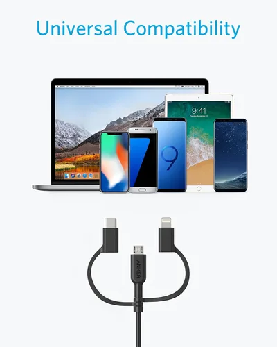 Miniatura 3 de Cable Anker Powerline II 3 en 1, cable Lightning/Type C/Micro USB para iPhone, iPad, Huawei, HTC, LG, Samsung Galaxy, Sony Xperia, smartphones Negro