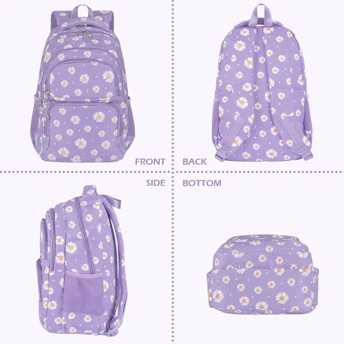 Miniatura 29 de goldwheat Mochilas impresas margaritas con paquete de almuerzo, estuche de lápices 3pcs, bolsa ligera resistente al agua para la escuela secundaria