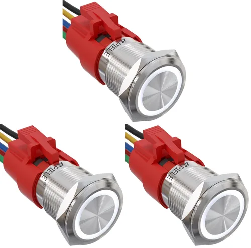 Miniatura 10 de APIELE Interruptor de botón de bloqueo de 0.748 in, 12 V CC, anillo de halo de ojo de ángel LED de 0.74 pulgadas, 1NO1NC SPDT con enchufe de cable