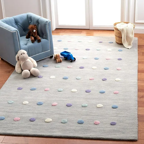 Miniatura 13 de SAFAVIEH Colección Kids - Alfombra decorativa de 3 x 5 pies, color gris, hecha a mano, de lana de lunares, ideal para zonas de alto tráfico