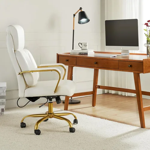 Miniatura 3 de HULALA HOME Silla de oficina ejecutiva con soporte lumbar ajustable, silla de oficina ergonómica de cuero con reposabrazos acolchados, inclinación