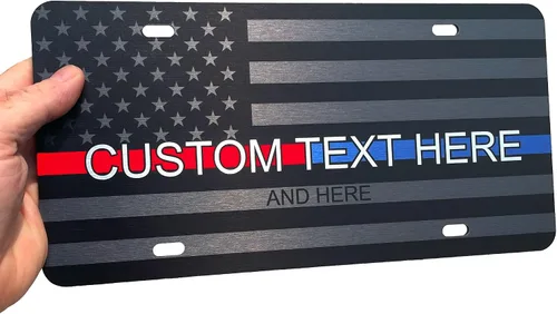 Miniatura 52 de JASS GRAPHIX Placa de matrícula personalizada con la bandera estadounidense de línea amarilla, homenaje personalizado a despachadores y operadores