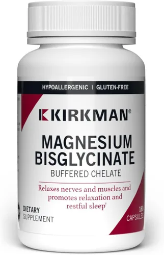 Kirkman - Quelato tamponado con bisglicinato de magnesio - 180 cápsulas - Relaja nervios y músculos - Promueve un sueño reparador - Hipoalergénico