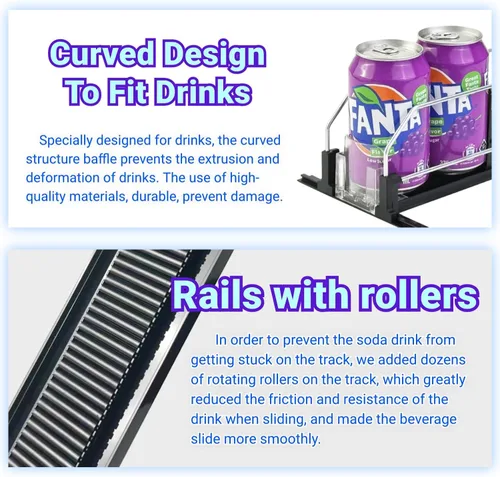 Miniatura 4 de Organizador de Bebidas para Refrigerador, 12oz 16oz 20oz - Dispensador de Latas de Refresco para Refrigerador, Ancho Ajustable, Deslizador Negro