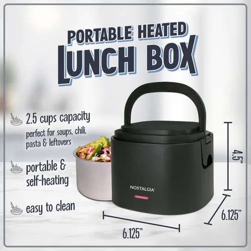 Miniatura 2 de Nostalgia Fiambrera portátil calentada – Calentador de alimentos de acero inoxidable de 2.5 tazas – Cable desmontable, tapa a prueba de fugas, asa