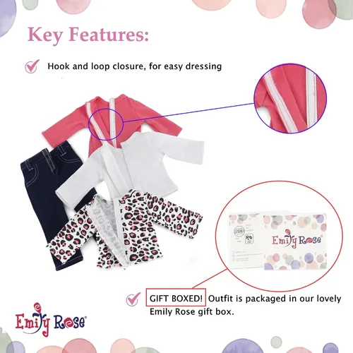 Miniatura 4 de Emily Rose - Conjunto de 4 jeans elásticos azules ajustados + 3 camisetas de manga larga (guepardo blanco y rosa) - Juego de armario básico