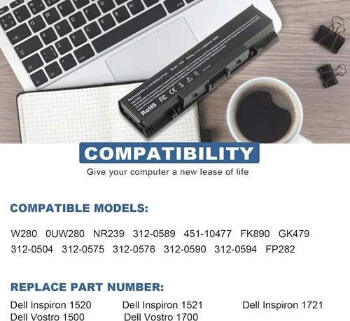 Miniatura 4 de Batería para laptop Dell Inspiron 1521 1520 1721 pp22l pp22x; Dell Vostro 1500 1700, se adapta a P/N W280 0UW280 NR239 312-0589 451-10477 FK890