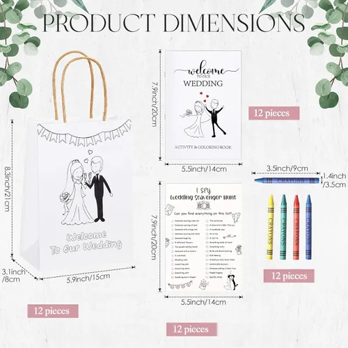 Miniatura 2 de Gueevin 48 piezas de actividades de boda para niños, libros para colorear empaquetados individualmente, libros para colorear de boda, bolsas