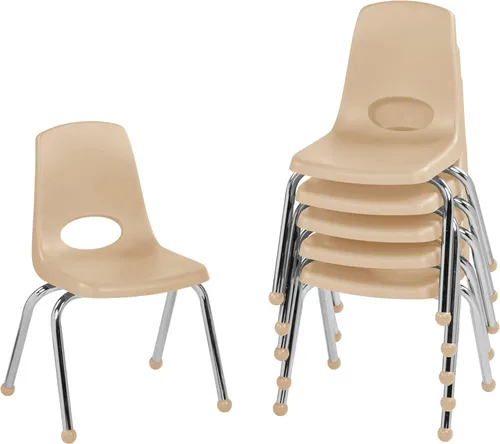 Miniatura 30 de FDP 16" Silla apilable escolar, silla de estudiante apilable con patas de acero cromado y ruedas; para aprendizaje en casa o en el aula - Gris claro