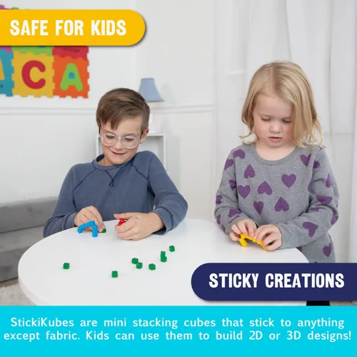 Miniatura 3 de KOMARC GAMES StickiKubes, Mini cubos apilables que se adhieren a cualquier cosa, bloques adhesivos no tóxicos seguros para niños, juguete