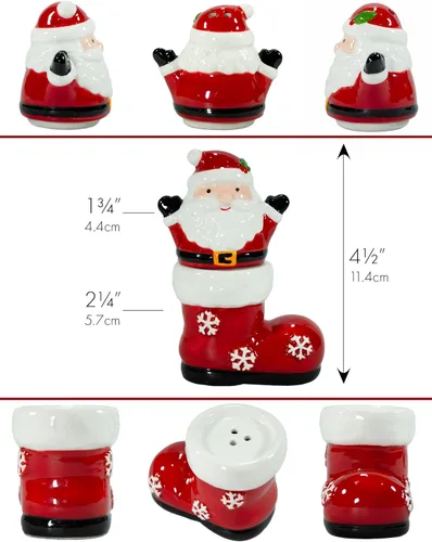 Miniatura 2 de Juego de salero y pimentero navideño de Papá Noel con bota, decoración festiva adorable de cerámica roja para el hogar, característica de mesa Bota