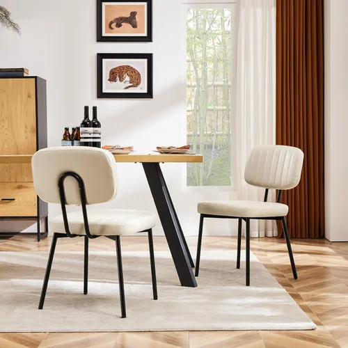 Sweetcrispy Juego de 2 sillas de comedor, tapizadas de mediados de siglo, modernas sillas decorativas de cocina con asiento acolchado de piel